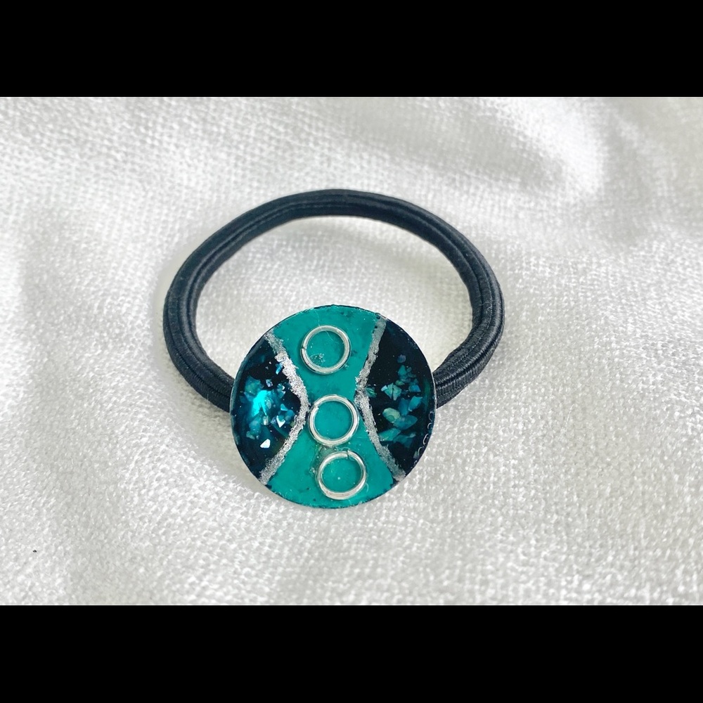 Green Mixed Media Hand Poured Resin Ponytail Holder